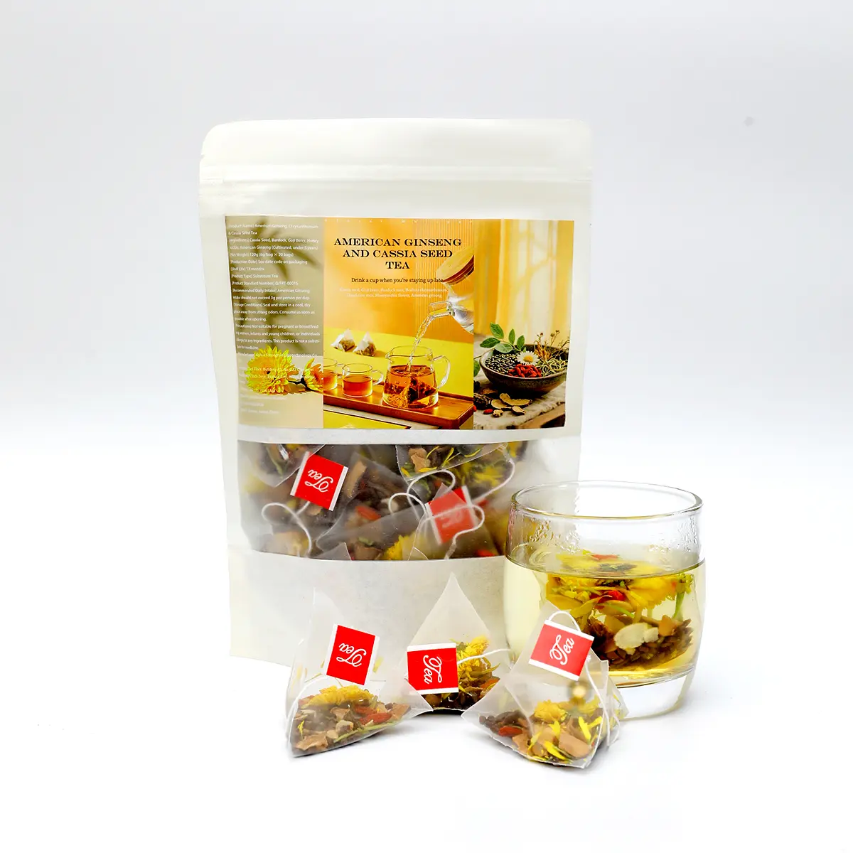 Organic Chrysanthemum Tea - Premium Caffeine-Free Herbal Beverage with Dandelion Root, Burdock Root, Sugar-Free, Low Sugar, Soothing Eye Support, Stress Relief for Adults, Cupboard-Storable Refreshing Drink