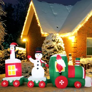 COSTWAY - 11.5 FT Christmas Inflatables Train Blow Up Santa Claus Driving Train