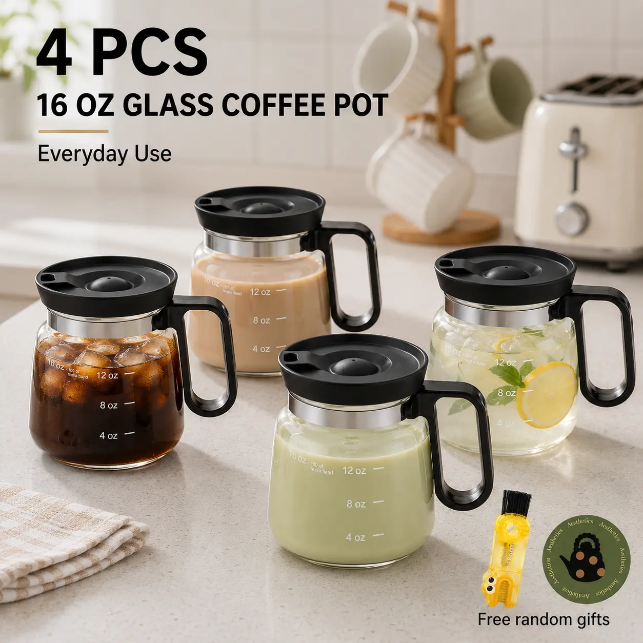 2/4pcs 16oz Heat-Resistant Transparent Glass Coffee Mug with Travel Lid and Straw, Cup Crystal Coffee Cup for Hot Tea, Chocolate, Office Use Insulated Cup Mug White Mug