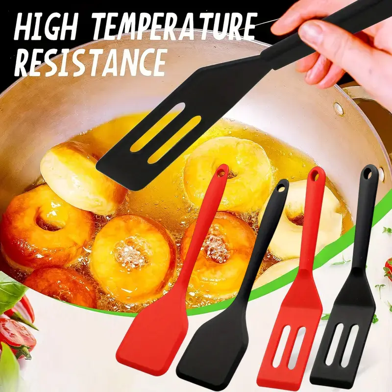 4pcs Mini Flexible Non-Stick Silicone Serving Spatula Turner Set - Kitchen Cooking Accessories, Carbon Steel Core, 8.1x1.6in Flat Blade, Heat Resistant, Easy Flip, Compact Fit, Durable Baking & Cooking Utensil Essentials for Eggs, Crepes