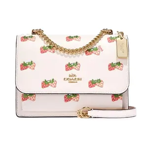 COACH Klare 21 Strawberry Print Leather Crossbody Bag with Chain Strap for Women