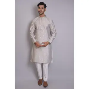 Men Gray kurta with delicate self-print | Best social and party ethnic wear