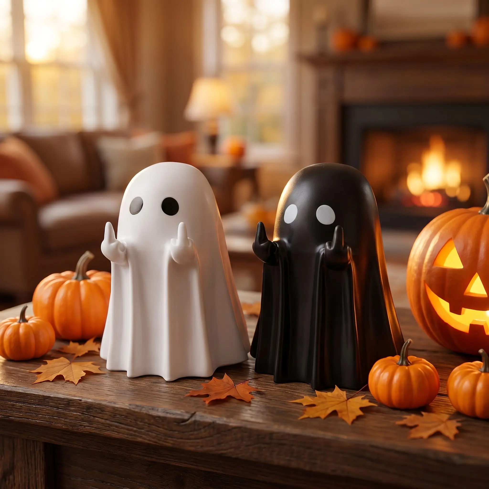 Adorable Ghost Shaped Decor Ornament Exquisite Craft Art Sculpture Smooth Texture Vivid Look Delicate Desktop Accent Perfect for indoor room layout courtyard porch adornment and atmosphere decoration-MM1