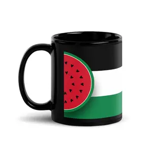 Palestine Watermelon Mug, Black Ceramic Cup, Palestinian Flag Coffee Mug