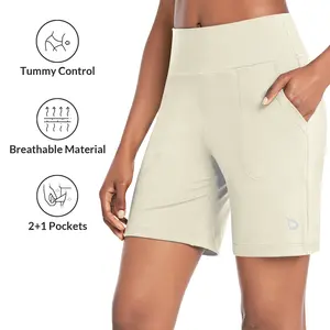 baleaf Bermuda Shorts for Women 7'' High Waisted Athletic Long Running Shorts with Pockets Casual Lounge Dailywear