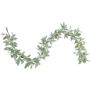 70.86 Inch Artificial Flocked Lambs Ear Garland - Greenery Vines, Faux Green Leaves for Mantle, Wedding, Home Party Decor, DIY Floral, Easter Vine, Decorative Props, Easter Decorations, Table Decorations, Garden Decorations