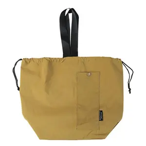 Workwear-Style Minimalist Solid Color Recycled Nylon Thermal Drawstring Bag - Textured, Insulated Bento Lunch Bag for Commuters, Thermal Bag