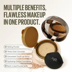 Three-In-One Concealer, Air Cushion, Powder, Natural Finish, Waterproof, Long-Lasting, Includes Brush & Mirror, Perfect Gift