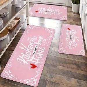 JOYFINITY 2 - 3pcs Washable Pink Flower Kitchen Rug Set Comfortable Standing Non Slip Floor Mat for Home Kitchen Decor