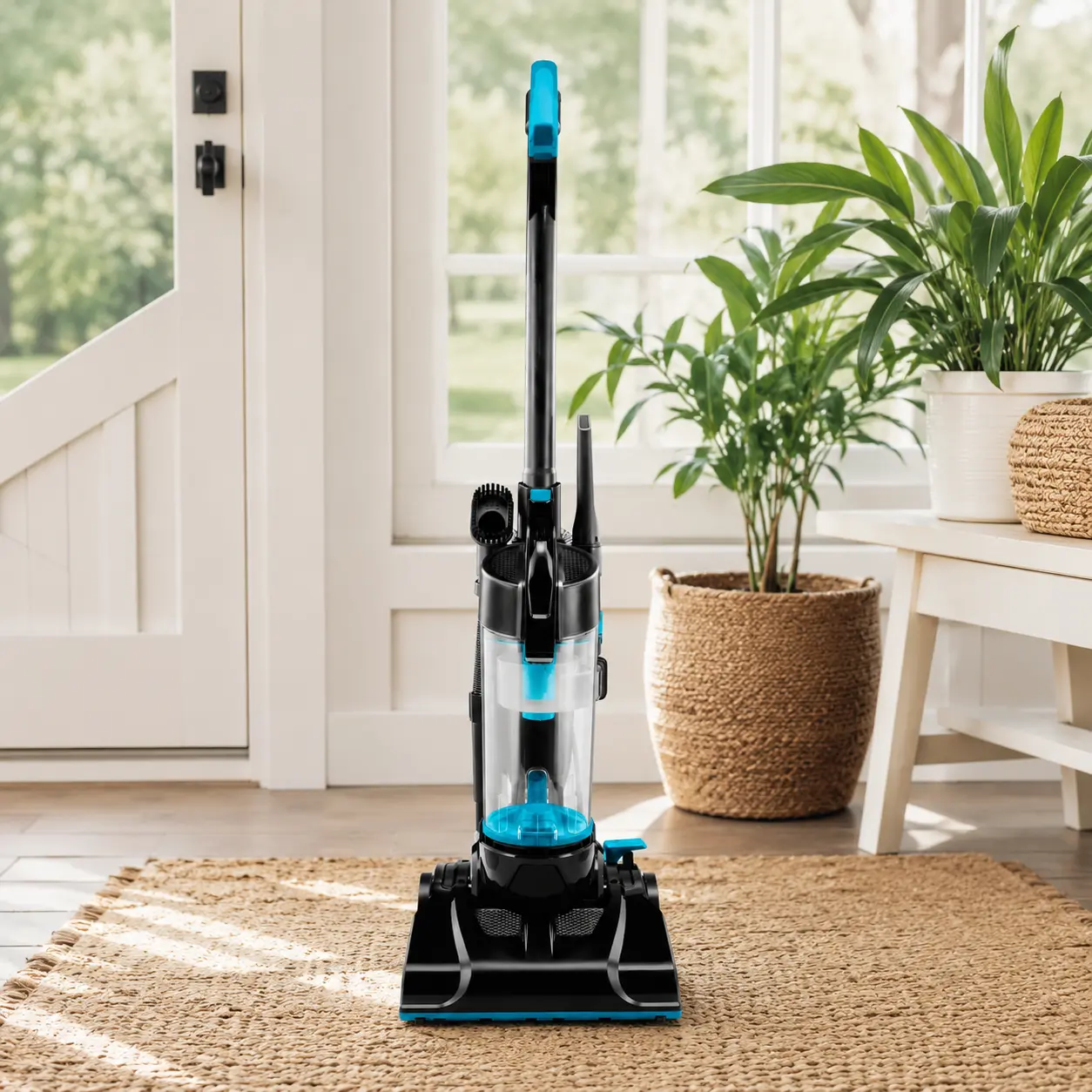 Compact Bagless Upright Vacuum Cleaner, Lightweight with Powerful Suction, High-Reach Wand for Carpet & Hard Floors, Blue/Black
