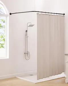 Corner Shower Curtain Rod, [24"-53"] x [24"-53"] Adjustable L Shaped Shower Rod No-Sagging 304 Stainless 90 Degree Curved Curtain Rod for Bathroom Bathtub with 12 Ring Hooks & Ceiling Support