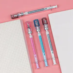 6-Piece Creative Syringe Ballpoint Pens, Unique Syringe Design, Vaccine Pen Neutral Ink, Novel Writing Tools, Plastic Material, Ink, Office Signing & Stationery, Ballpoint Pen Set