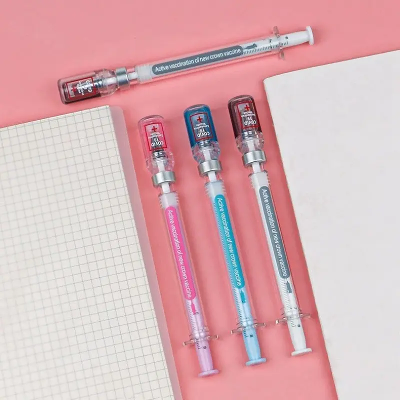 6-Piece Creative Syringe Ballpoint Pens, Unique Syringe Design, Vaccine Pen Neutral Ink, Novel Writing Tools, Plastic Material, Ink, Office Signing & Stationery, Ballpoint Pen Set, Ballpoint Pen Kit, Novelty Pens
