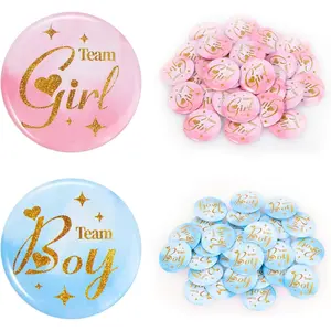 Gender Reveal Pins 60count 4.4cm - Boy or Girl Team Buttons, Party Games Decorations Ideas Favors - 1.75 Inch