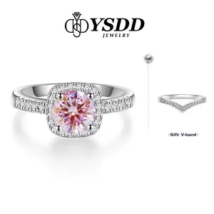 【#120 Buy 1 Get 1 Vband】0.5-2Carat Sakura Pink Synthetic Moissanite Ring Set in 925 Sterling Silver