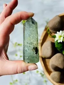 1pc Prehnite Crystal Point with Black Tourmaline Rutile - Healing Stone, Natural Healing Crystal, Unique Specimen for Collectibles and Educational Use