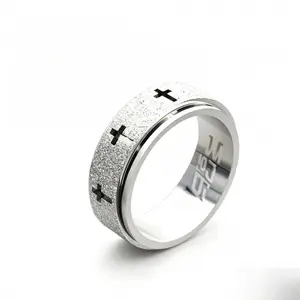 Unisex 8mm Wide Stainless Steel Cross Spinner Fidget Ring - Anti-Anxiety Relief, Anti-Tarnish, Daily Wear Fashion Jewelry Band, Fidget Rings, Cross Design Rings