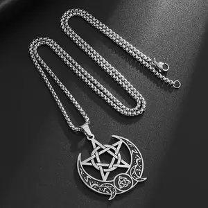 Simple Fashion Trend Minimalist Crescent Moon Pentagram Roman Pendant Necklace Men's Women's Daily Versatile Couple