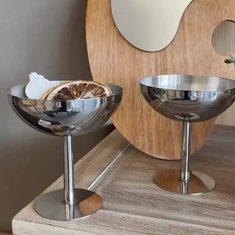 Stainless Steel Ice Cream Cups 2 Pcs 2026New Goblet Cup for Dessert Salad Bowl Stylish Tableware Serving Elegant Durable Safe for Daily Use Machine Washable Utensils Included