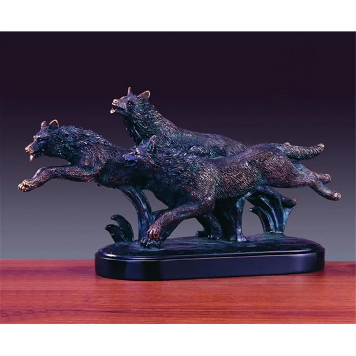 212 MAIN Wolf Pack Bronze-Plated Cold Cast Resin Stone Sculpture - Heavy-Weight Collectible Cultural Art Decor Item, Ornaments for Home