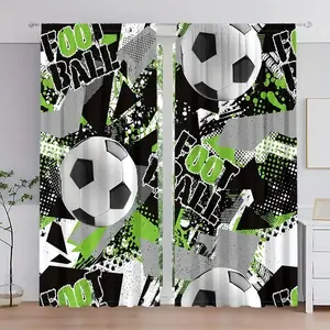 Fashionable Football Print Curtains Set, Easy Install Rod Pocket Window Drapes for Bedroom & Living Room, Comfortable Atmosphere, Home Textile