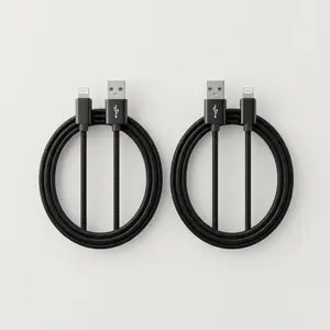 Nylon Braided Lightning Cable 2-Pack Bundle, Black Color with 3.3ft, 6.6ft, or 10ft Length Options, Polyamide Material, Super Fast Charging, Compatible with iPhone and iPad