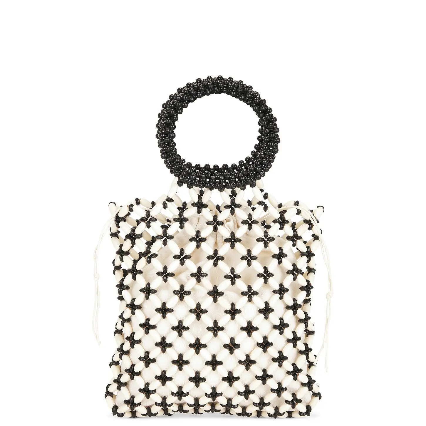 8 Other Reasons Beaded Top Handle Tote Bag in Ivory & Black
