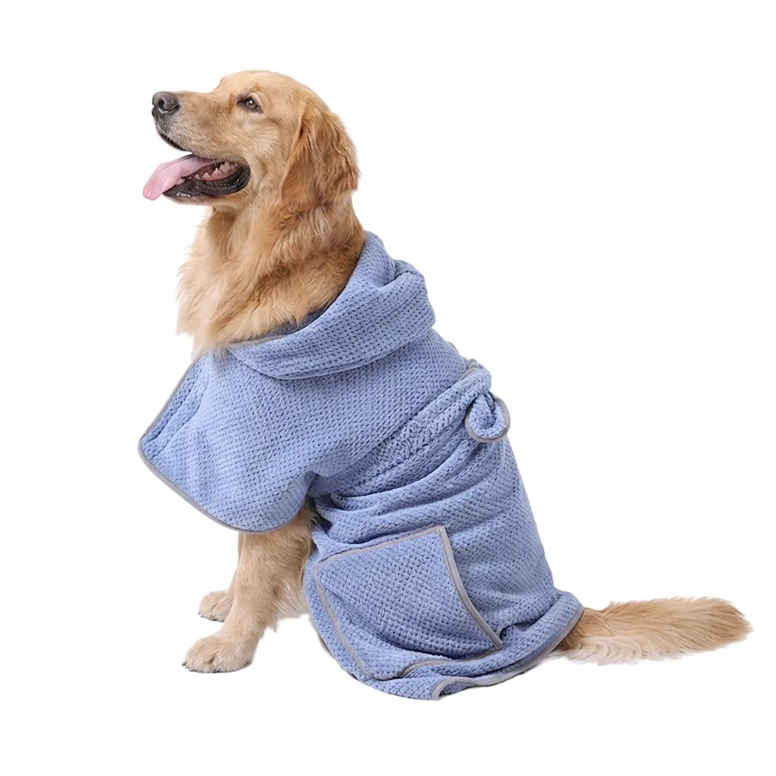 Hooded Microfiber Dog Bath Towel Robe with Pockets - Super Absorbent, Quick Dry, Clean, Machine Washable, Soft Comfortable Pet Grooming Accessory for Swimming/Rainy Days, XS-XL Sizes, Hood & Pockets