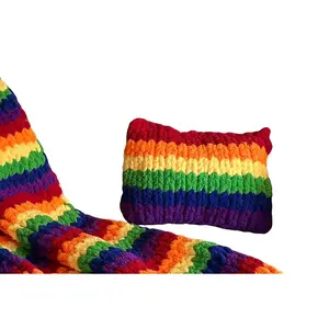Gay LGBTQ Rainbow Chunky Knit Pillow