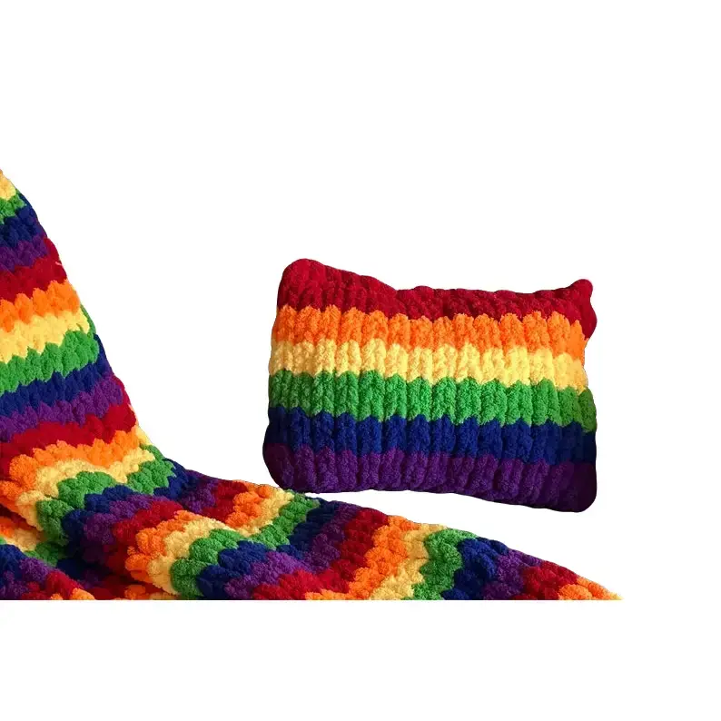 Gay LGBTQ Rainbow Chunky Knit Pillow