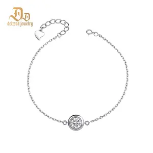 Delzzad 1ct Adjustable Bubble Bracelet Round Synthetic Moissanite S925 Sterling Silver Bracelet Chain Jewelry Birthday Engagement Wedding Anniversary Perfect Christmas Gifts