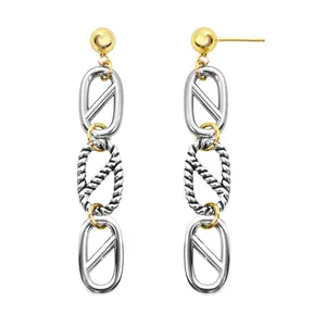 Ryqen DuoDrop Fringe Earrings Two-tone Metal Geometric Link Drop Festival Fashion Ear Accessories Gold Plated Small Hoop Set Unisex Heart Bracelet Stainless Steel Classic Magnetic Copper Chain Earrings Affordable Rings Christmas Gift