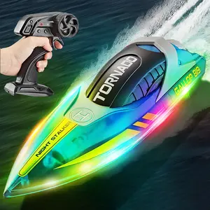 Remote Control Boat for Kids, RC Boat, 15 KM/H High Speed Boats with LED Lights for Pools Lakes River, High Horsepower, 2.4Ghz Control, Waterproof, Rechargeable Water Toys for Boys Girls, Birthday Gifts