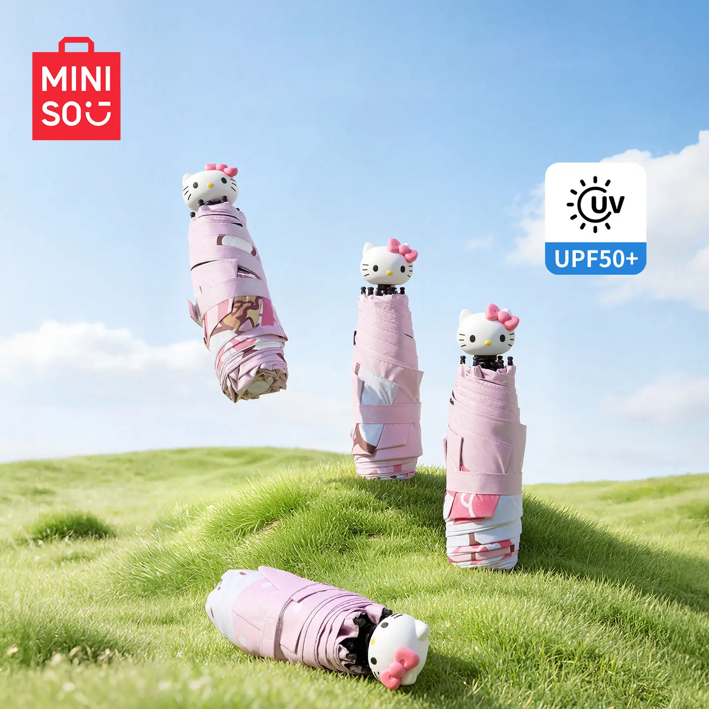 [back to school]MINISO Hello Kitty 5-Fold Sun Umbrella, Cute Portable Rain & Sun Parasol. Lightweight & Easy To Carry, Effective UV Protection, Adorable Styling. Practical Daily Accessory, Ideal Gift For Girls And Hello Kitty Fans.