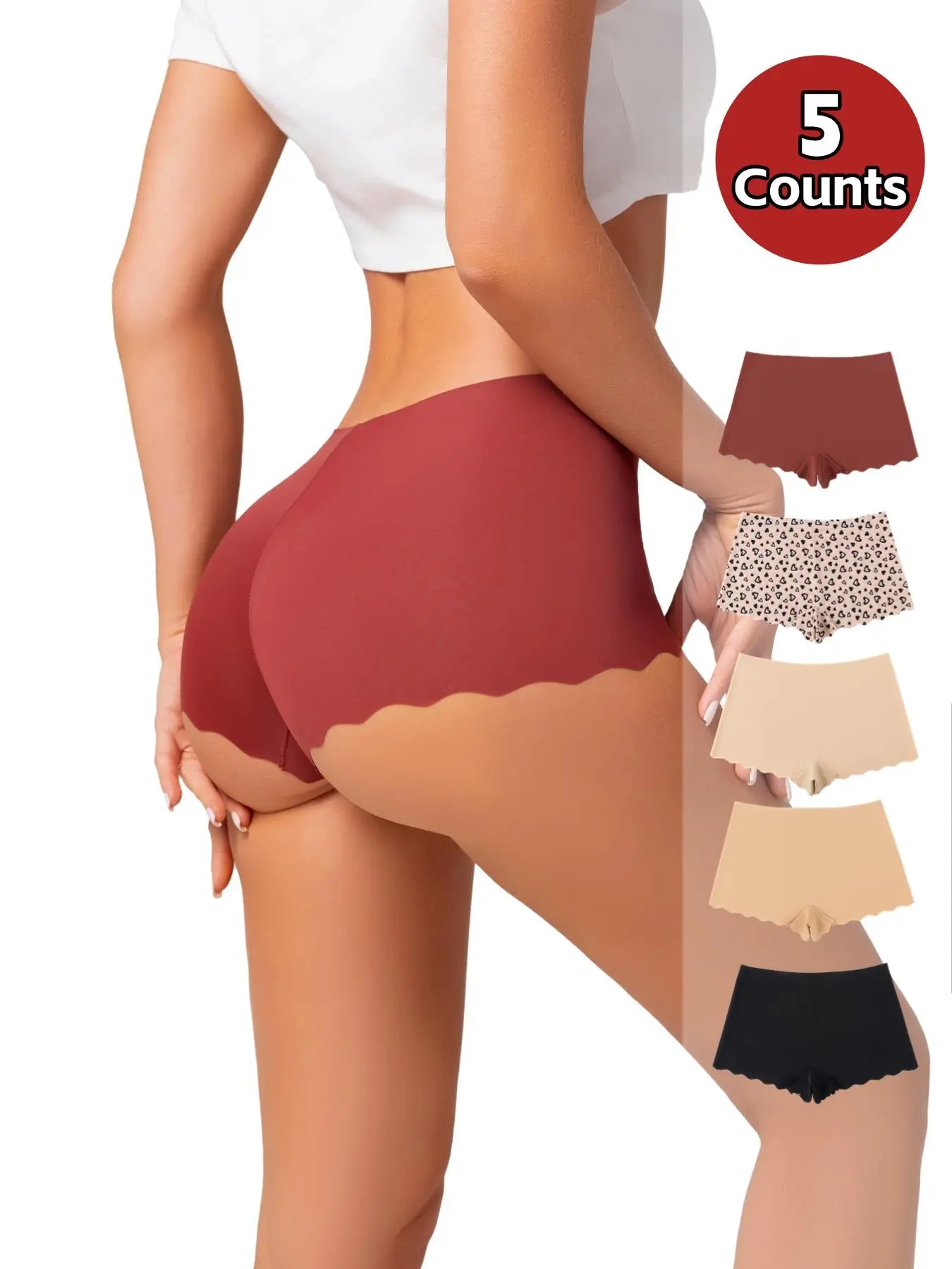 5-Pack Women's Mid-Waist Casual Yoga Shorts, Ice Silk Breathable Stretchy Shorts Comfortable All-Seasons, Low-Rise Seamless Safety Pants for Yoga, Elastic Waist Shorts