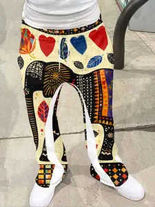 Men's Loose Fit 3D Bohemian Elephant Print Bell Bottoms, Casual Sporty Streetwear Pants, Hip Hop Vintage Long Pants for All Seasons
