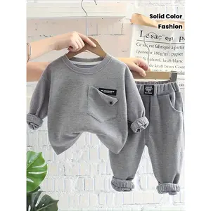 (New)Spring And Autumn Children'S Clothing / Solid Color Waffle Sports Shirt+Pants Two Piece Set of Preschool Fashion Clothing Children'S Sports Clothing, for Outdoor
