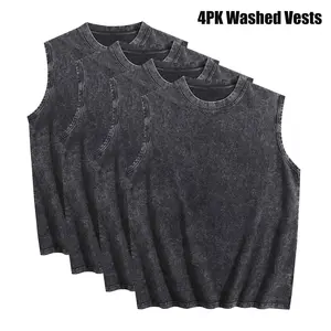 4 Pack Vests for Men Gym Vintage Heavyweight Vests Cotton Workout Acid Wash Baggy Vests All Seasons Casual Wear