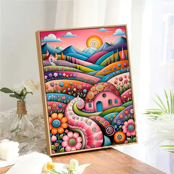 Cartoon Landscape Diamond Painting Kit for Adults, Round Drill Full Set Rhinestone Embroidery Craft 30×40cm