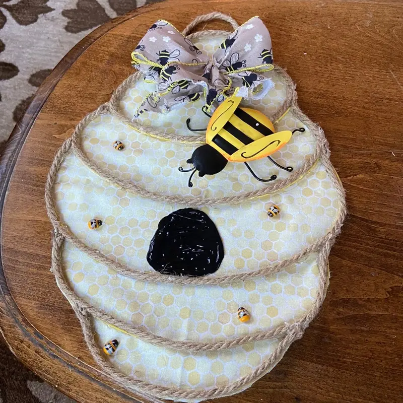 Beehive Wreath with Loop for Hanging - Bee Design, Beehive Structure, Handcrafted, Unique Wreath Style