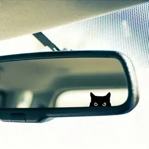 Black Cat Spy Sticker - Hidden Button Activates Pop-up PVC Vinyl Privacy Decorations, Easy-to-install Car Rearview Mirror Stickers (No Tools Required)