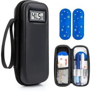 Insulin Travel Cooler with LCD Temperature Display-Portable Diabetic Medication Case, Keeps 6-8 Hours Coldfor Pens & Vials, Includes 1 Cooler & 2 lce Packs (NoMedication Included)