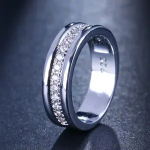 Eternity Ring for Women, Elegant Minimalist Double-Layer Band with Channel Set Zircon Inlay, White Gold Plated S925 Silver for Stacking, Rings For Women
