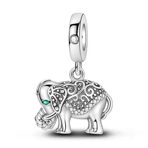 MULA Vintage Elephant Pendant, made of 925 silver-plated, embellished with delicate filigree and cubic zirconia - can be paired with Pandora bracelets and necklaces, a meaningful gift for women, girls, animal lovers