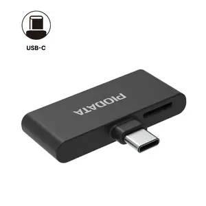 iXflash Q Micro SD card reader w/USB C in Black, auto-backup with passthrough charging for iPhone, iPad & Android