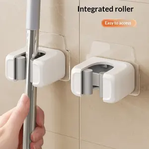 2PC New mop wall hanging clip without punching hook toilet bathroom wall broom storage rack Space Saving Organizer mop clip