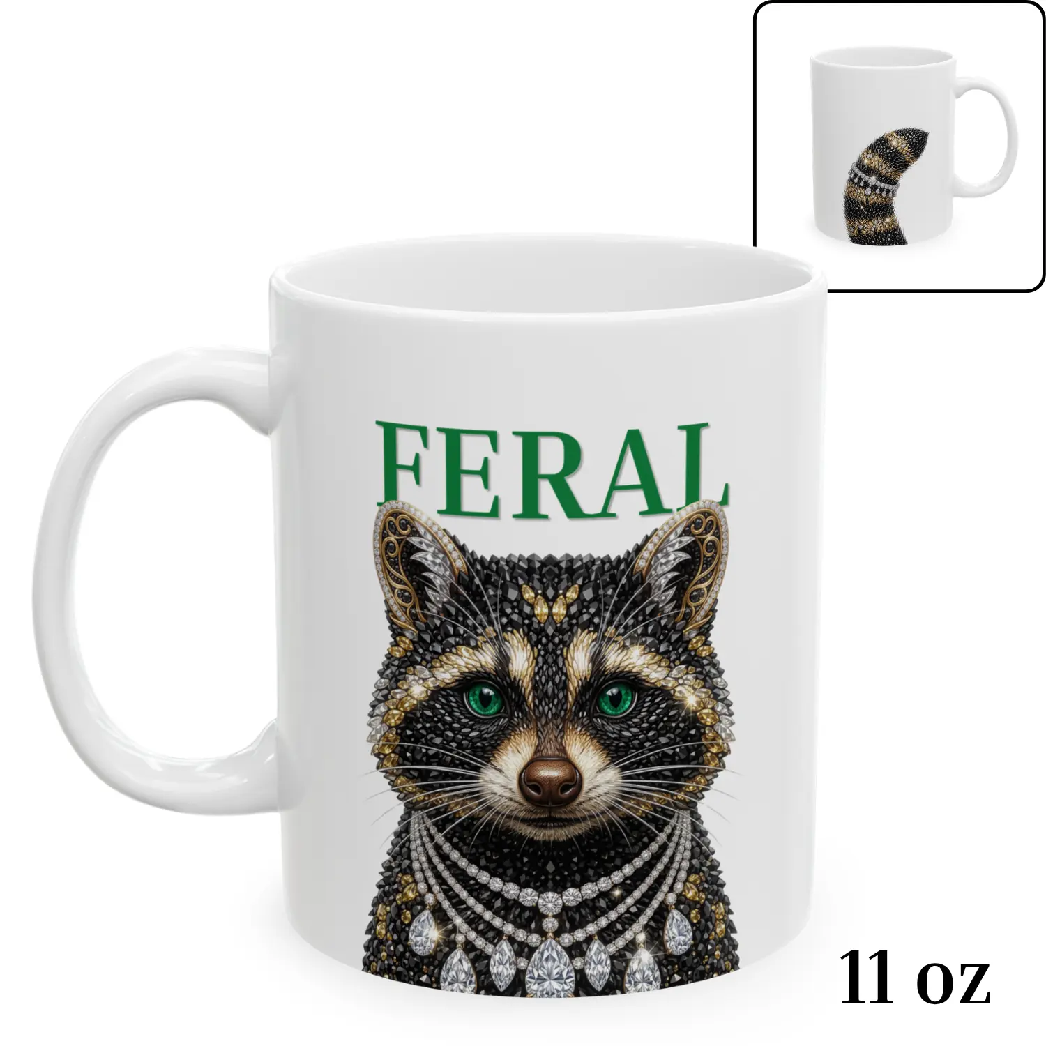 FERAL Raccoon Coffee Mug | Luxury Raccoon Ceramic Mug | Glam Animal Lover Gift | The Attitude Collection