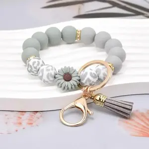 Silicone Beaded Keychain Wristlet Key Ring Bracelet Cute Car Key Chain Holder for Women Girls sale Hot selling
