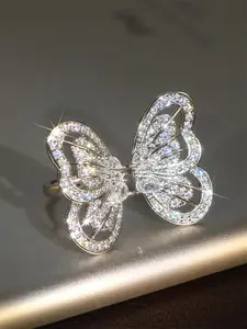 Women's Elegant Butterfly Design Ring, Exquisite Trendy Rhinestone Decorated Ring, Fashionable Jewelry for Women As Engagement Anniversary Party Jewelry, Wedding Anniversary Ring, Fashion Rings