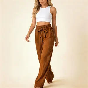 High Waisted Pleated Wide Leg Pants for Women – Elastic Tie Waist, Pockets, Non-See Through, Flowy Casual Trousers Bottom tiktokshopspringglowup